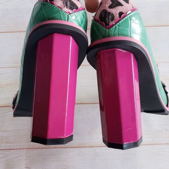Rare! Poetic License Lux Loafer Block Heel Round Toe Pumps Size 8 Green/Pink - Picture 15 of 16